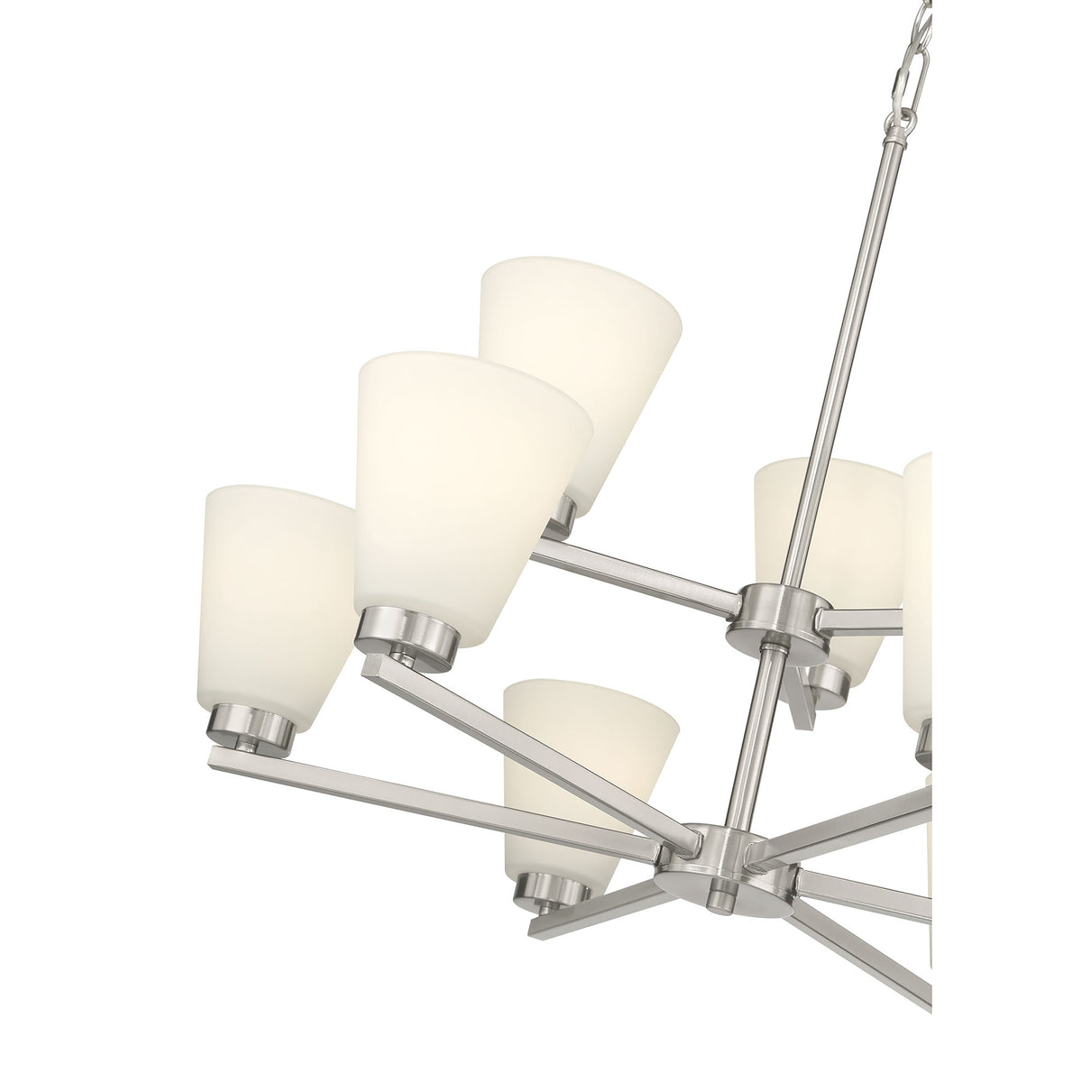 28.5-inch Strayhan Brushed Nickel 9-Light White Frosted Glass Chandelier