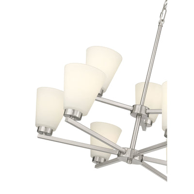 28.5-inch Strayhan Brushed Nickel 9-Light White Frosted Glass Chandelier