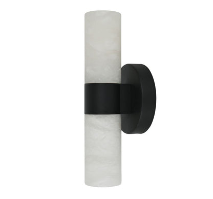Luella 2 Light Black Wall Sconce with Alabaster Shades