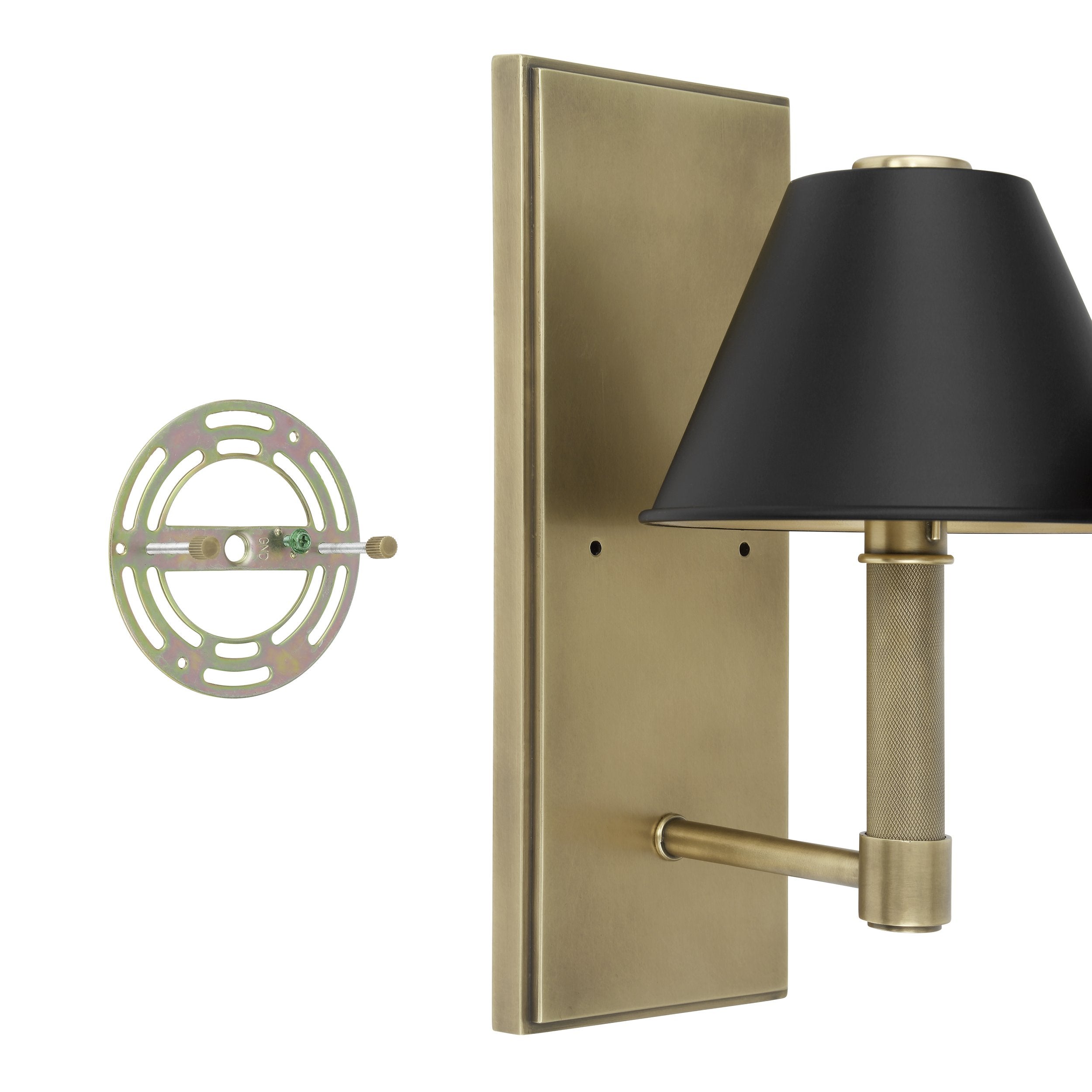 Mcgill 13-inch 1-light Natural Brass Wall Sconce with Matte Black and Gold Metal Shade