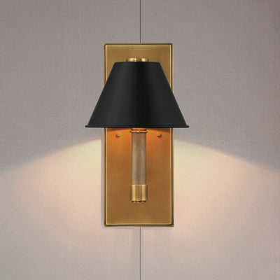 Mcgill 13-inch 1-light Natural Brass Wall Sconce with Matte Black and Gold Metal Shade