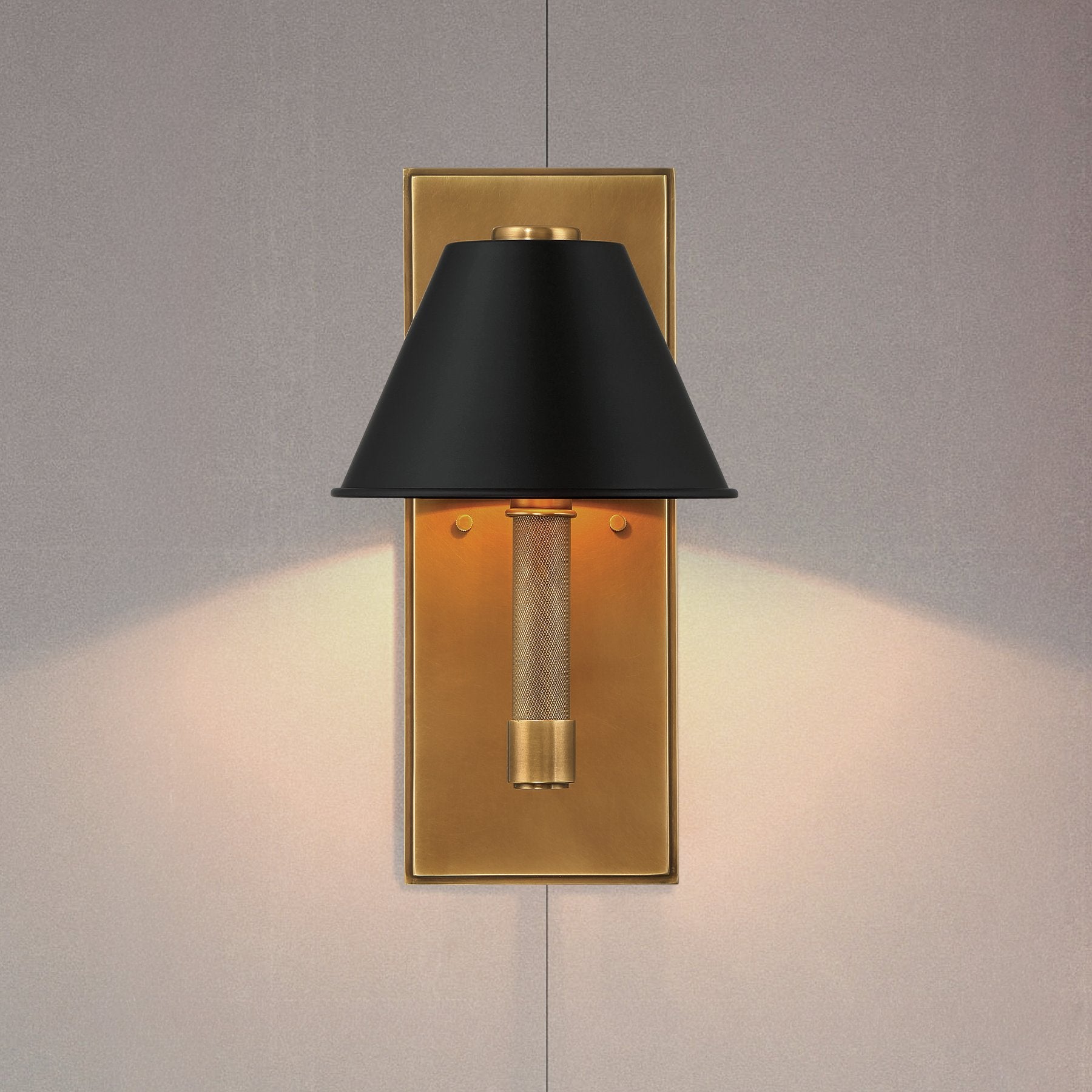 Mcgill 13-inch 1-light Natural Brass Wall Sconce with Matte Black and Gold Metal Shade