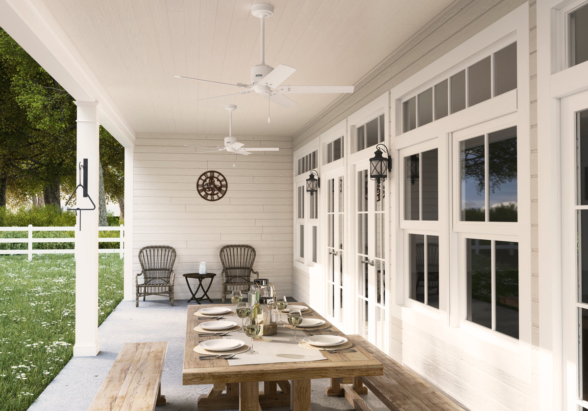 52 inch Windbound Matte White Damp Rated Ceiling Fan and Pull Chain