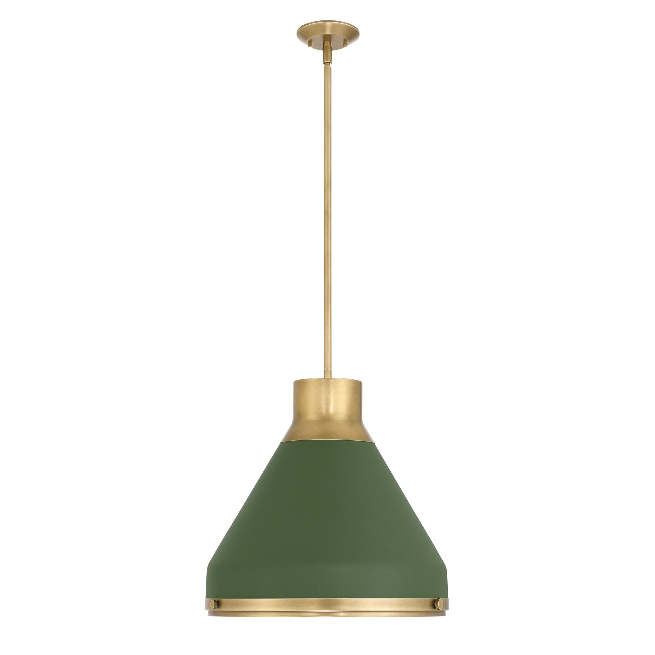 Doyle 18-inch 1-light Natural Brass Pendant Light with Matte Green Metal Shade