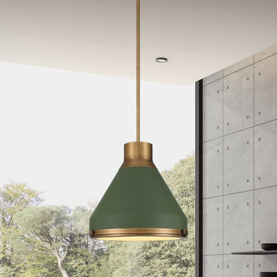 Doyle 18-inch 1-light Natural Brass Pendant Light with Matte Green Metal Shade