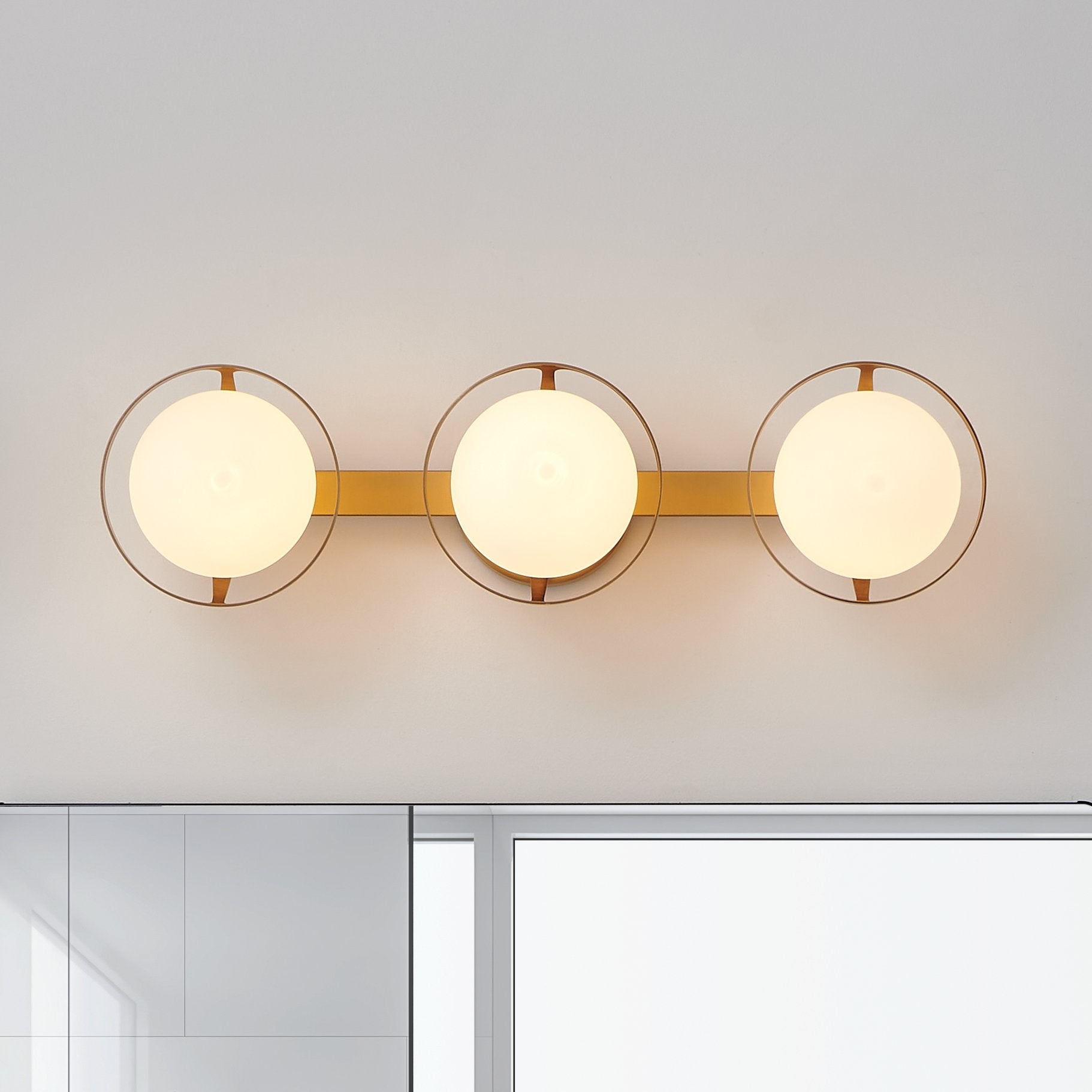Parker 24-inch 3-light Champagne Gold Vanity Light with Etched Opal Glass Shades