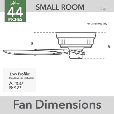 44 inch Terrace Cove Matte Black Low Profile Damp Rated Ceiling Fan and Pull Chain