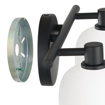 Valentina 15-inch 2-light Matte Black Vanity Light with Etched Opal Glass Shades