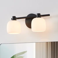 Valentina 15-inch 2-light Matte Black Vanity Light with Etched Opal Glass Shades