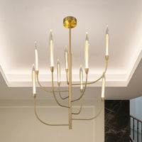 Calle 36-inch 9-light Brass LED Chandelier with Gold Leaf Hand Pressed Glass Shades
