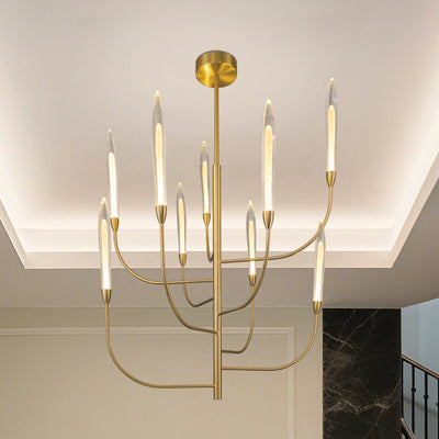 Calle 36-inch 9-light Brass LED Chandelier with Gold Leaf Hand Pressed Glass Shades