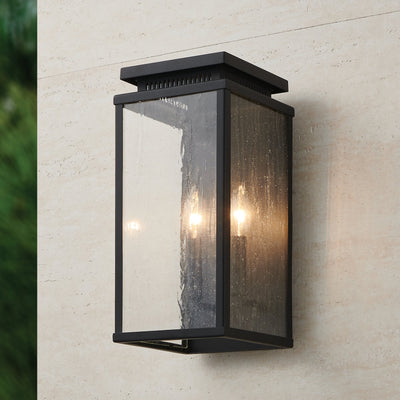 Overton 14-inch 2-light Matte Black Exterior Wall Sconce with Clear Antique Glass