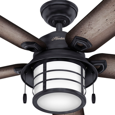 54 inch Key Biscayne Weathered Zinc Damp Rated Ceiling Fan with LED Light Kit and Pull Chain