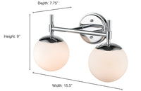 15.5-inch Chrome 2-Light Opal Glass Bathroom Vanity Light