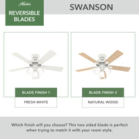 44 inch Swanson ENERGY STAR® Fresh White Ceiling Fan with LED Light Kit and Pull Chain