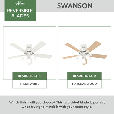 44 inch Swanson ENERGY STAR® Fresh White Ceiling Fan with LED Light Kit and Pull Chain