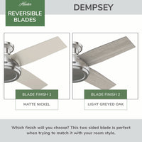 44 inch Dempsey Brushed Nickel Low Profile Ceiling Fan and Handheld Remote