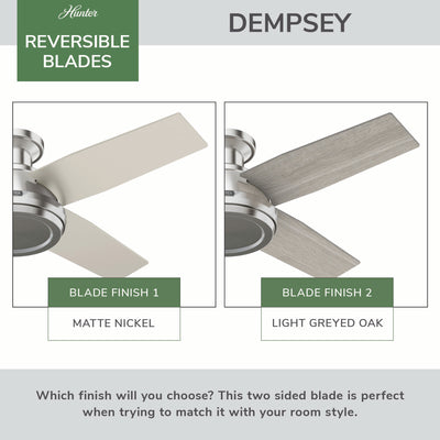 44 inch Dempsey Brushed Nickel Low Profile Ceiling Fan and Handheld Remote