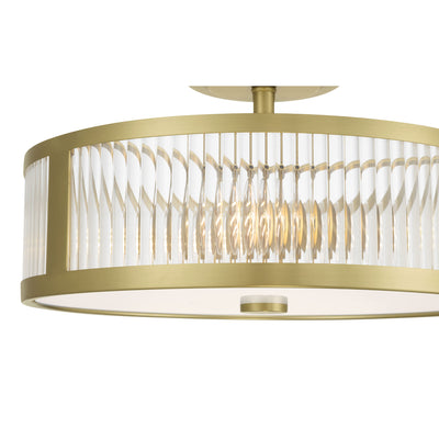 8.75'' Ardezia Vintage BrassClear Ribbed 3 Light Semi-Flush Mount