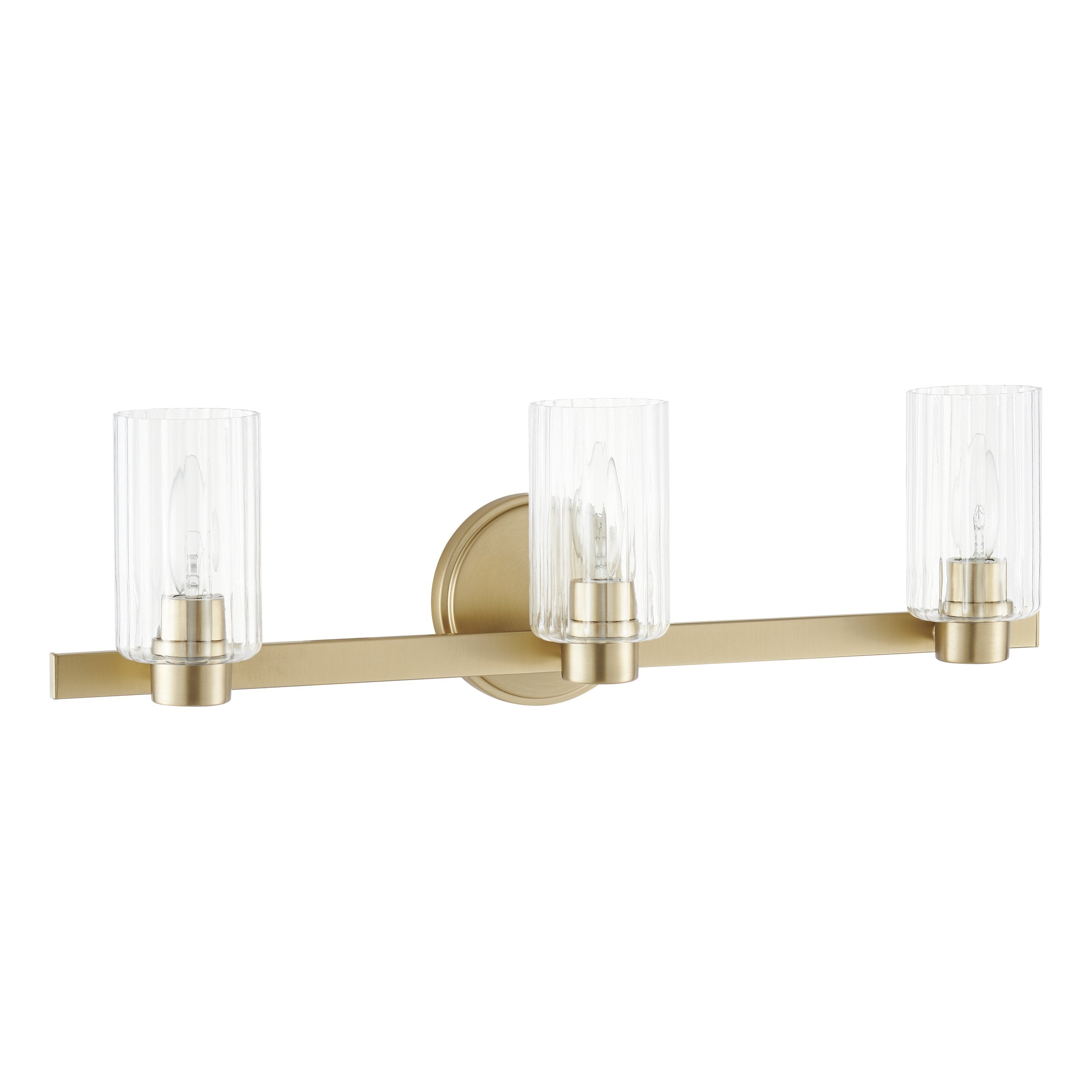 Bedminster 24-inch 3-light Champagne Gold Vanity Light with Clear Ribbed Glass Shades