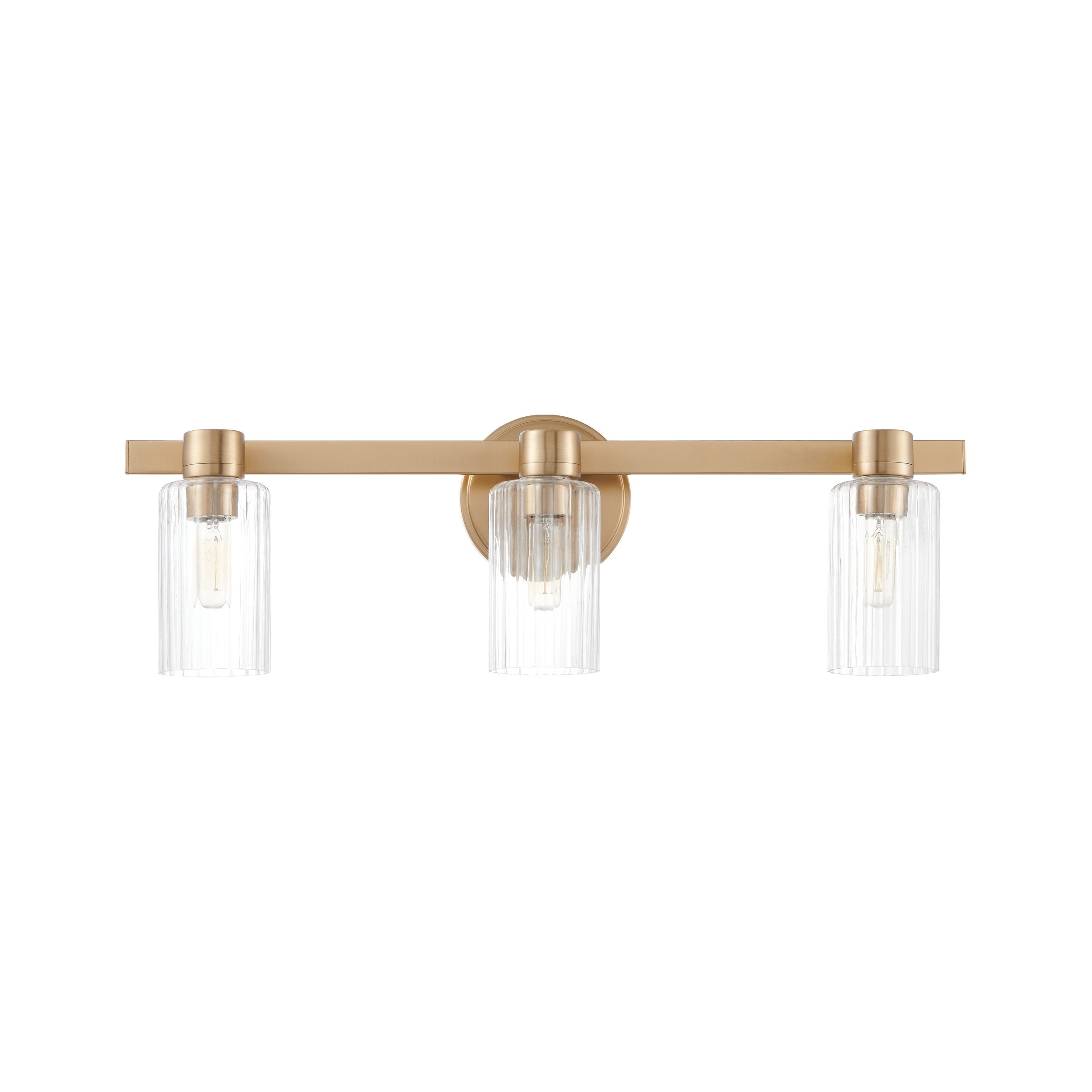 Bedminster 24-inch 3-light Champagne Gold Vanity Light with Clear Ribbed Glass Shades