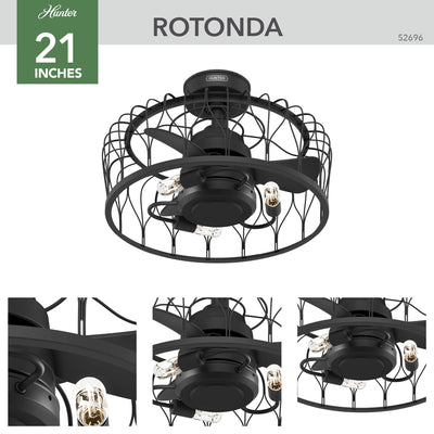 20 inch Rotonda Matte Black Ceiling Fan with LED Light Kit and Handheld Remote