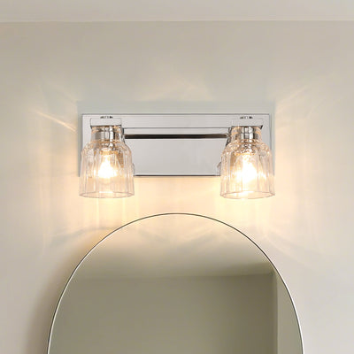Dryden 15-inch 2-light Polished Nickel Vanity Light with Clear Ribbed Glass Shades