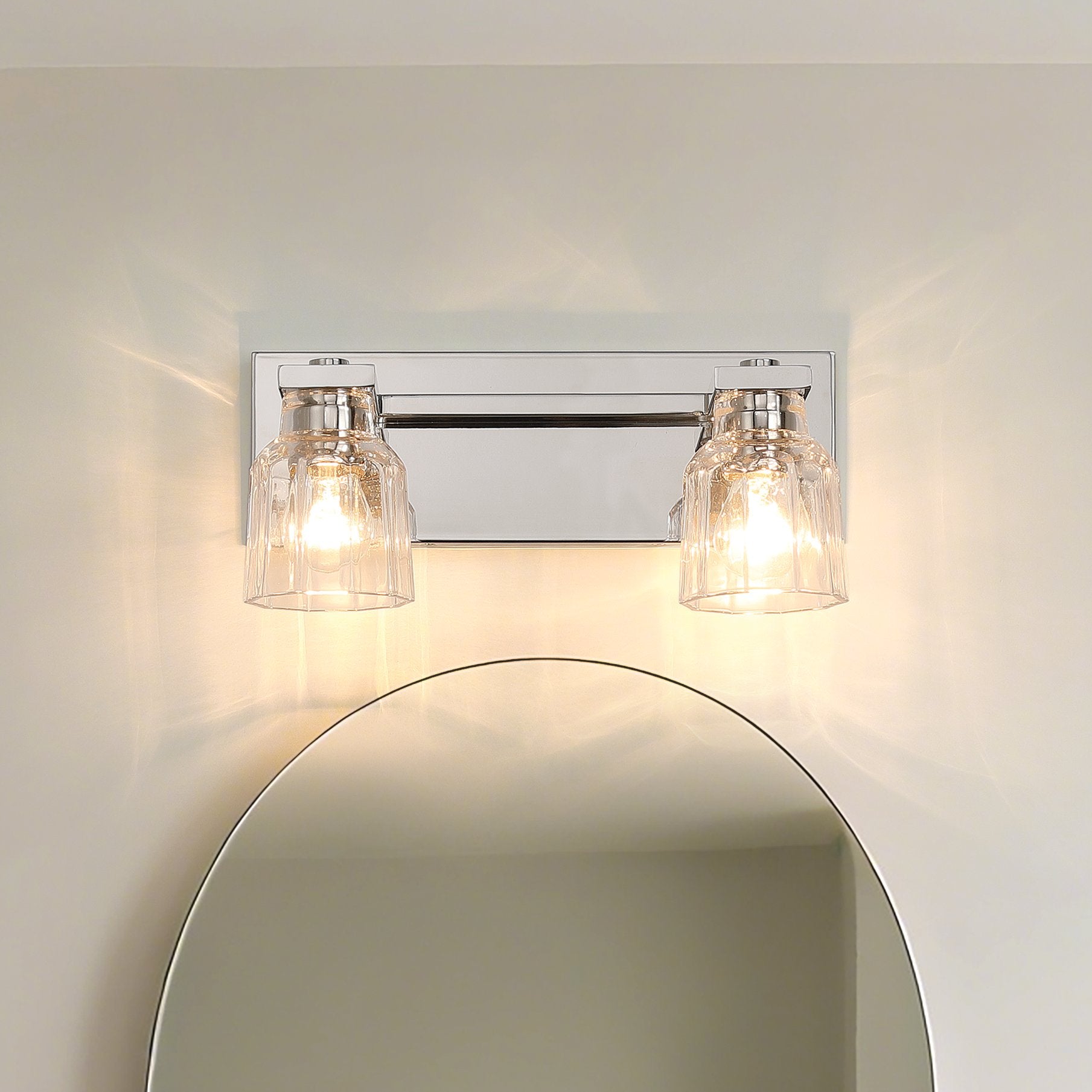 Dryden 15-inch 2-light Polished Nickel Vanity Light with Clear Ribbed Glass Shades