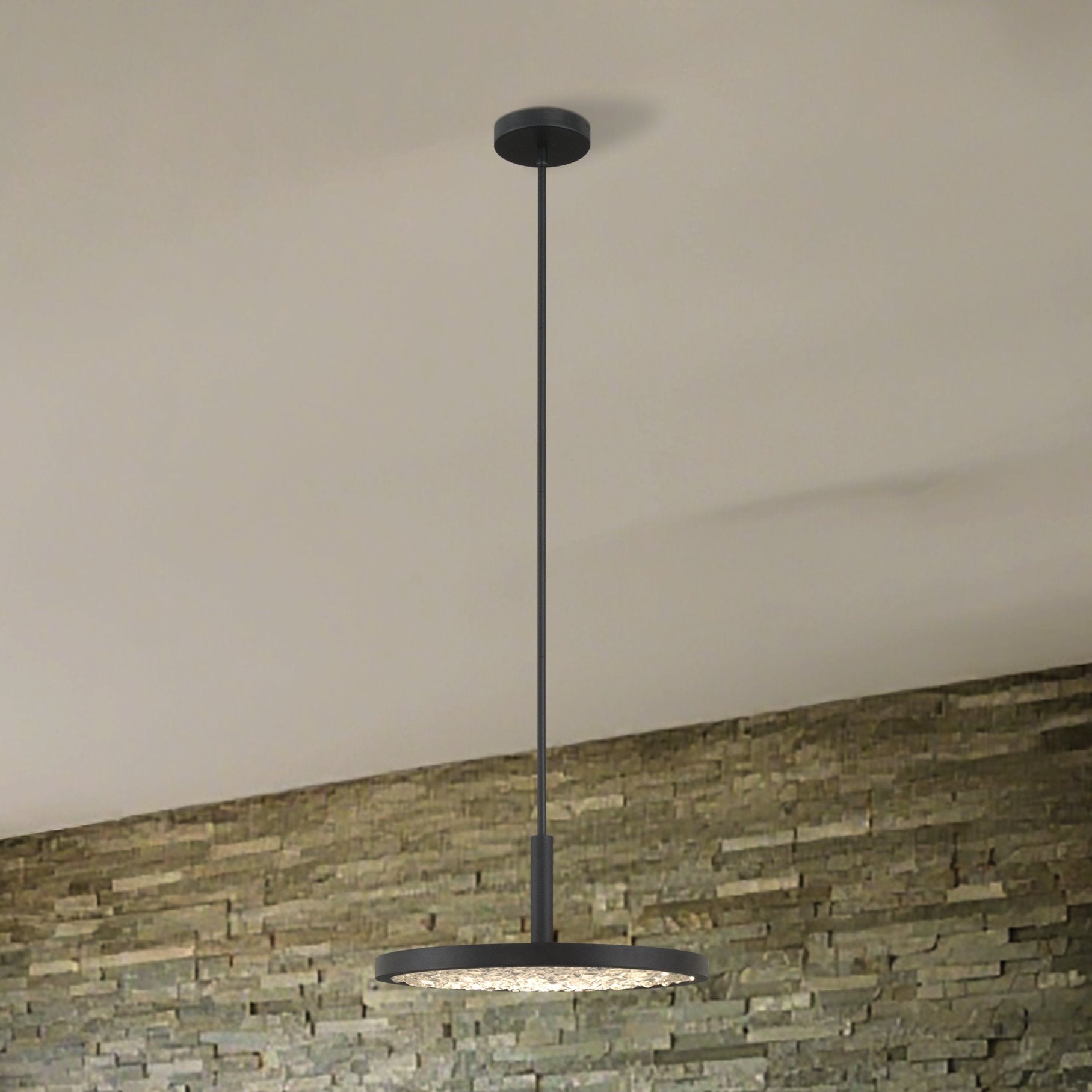 Courtney 18-inch Textured Black 5CCT LED Convertible Pendant with Clear Water Glass