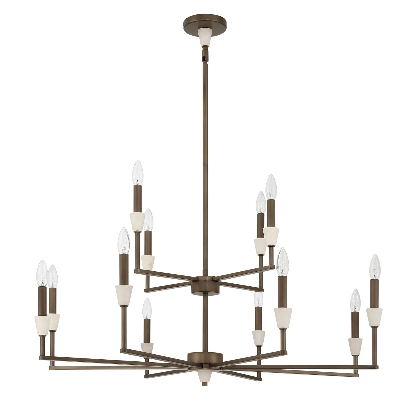 Montclair 38-inch 12-light Forged Bronze and Natural Alabaster Chandelier