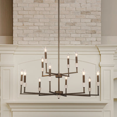 Montclair 38-inch 12-light Forged Bronze and Natural Alabaster Chandelier