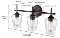 22'' Ashford Brushed Nickel 3 Light Bath Vanity