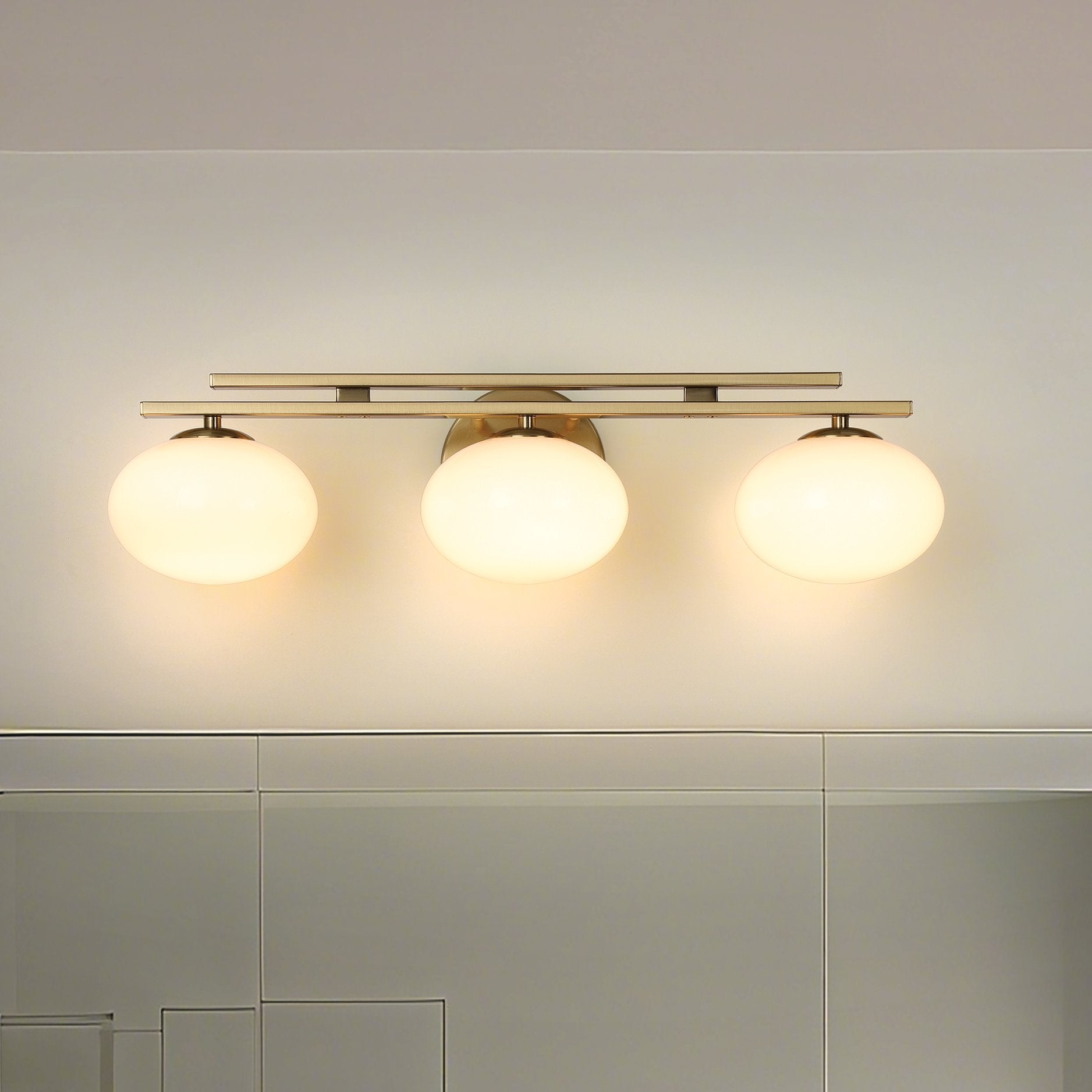 Julep 24-inch 3-light Brushed Gold Vanity Light with Opal Glass Shades