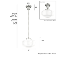 Saddle Creek 10-inch 1-light Brushed Nickel Schoolhouse Pendant with Cased White Glass