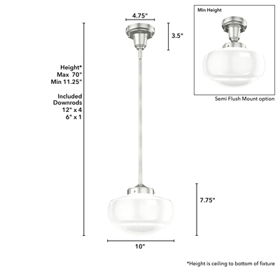 Saddle Creek 10-inch 1-light Brushed Nickel Schoolhouse Pendant with Cased White Glass