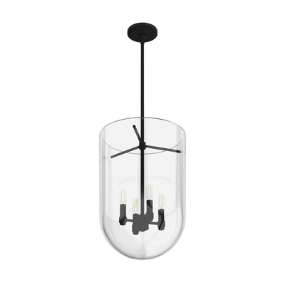 Sacha 14-inch 4-light Natural Black Iron Lantern Pendant with Clear Glass