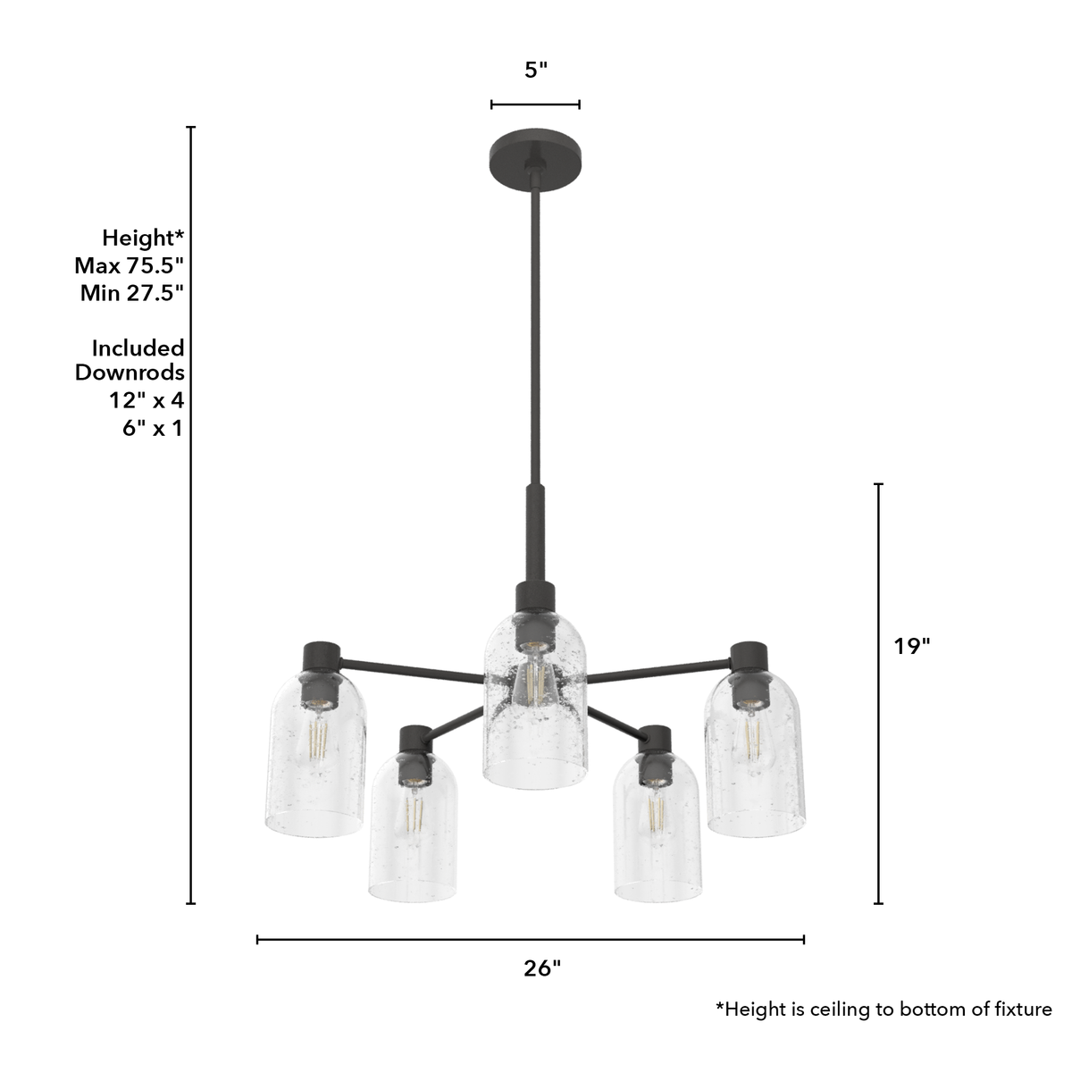 Lochemeade 26-inch 5-light Noble Bronze Chandelier with Seeded Glass