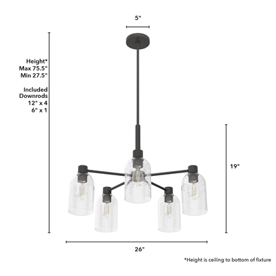 Lochemeade 26-inch 5-light Noble Bronze Chandelier with Seeded Glass