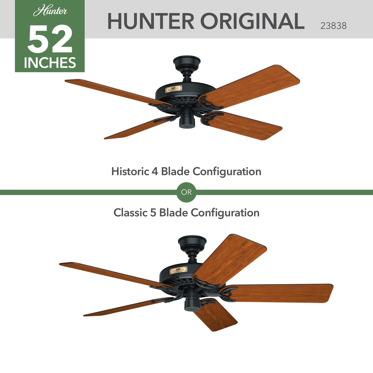 52 inch Original Matte Black Damp Rated Ceiling Fan