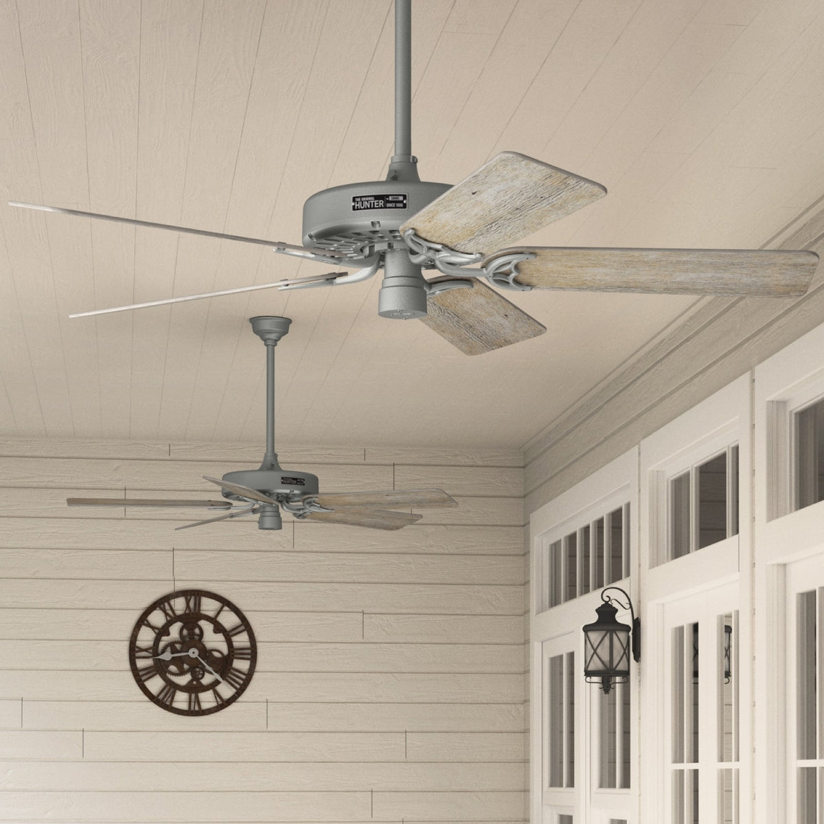 52 inch Original Matte Silver Damp Rated Ceiling Fan and Pull Chain
