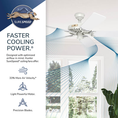 52 inch Original White Damp Rated Ceiling Fan and Pull Chain