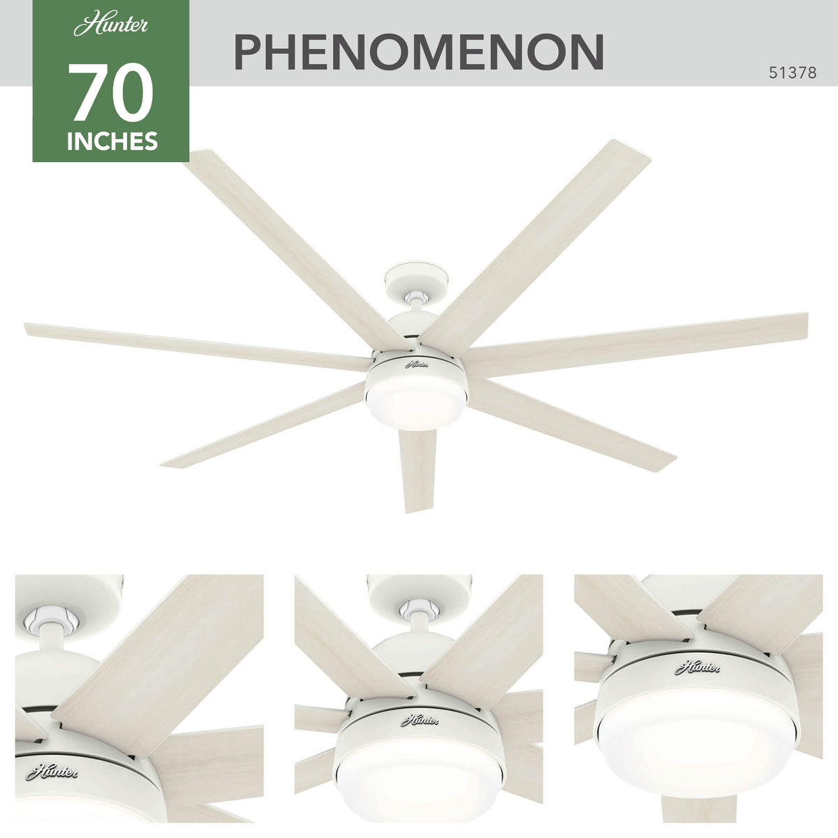 70 inch Phenomenon Wi-Fi ENERGY STAR® Matte White Ceiling Fan with LED Light Kit and Wall Control