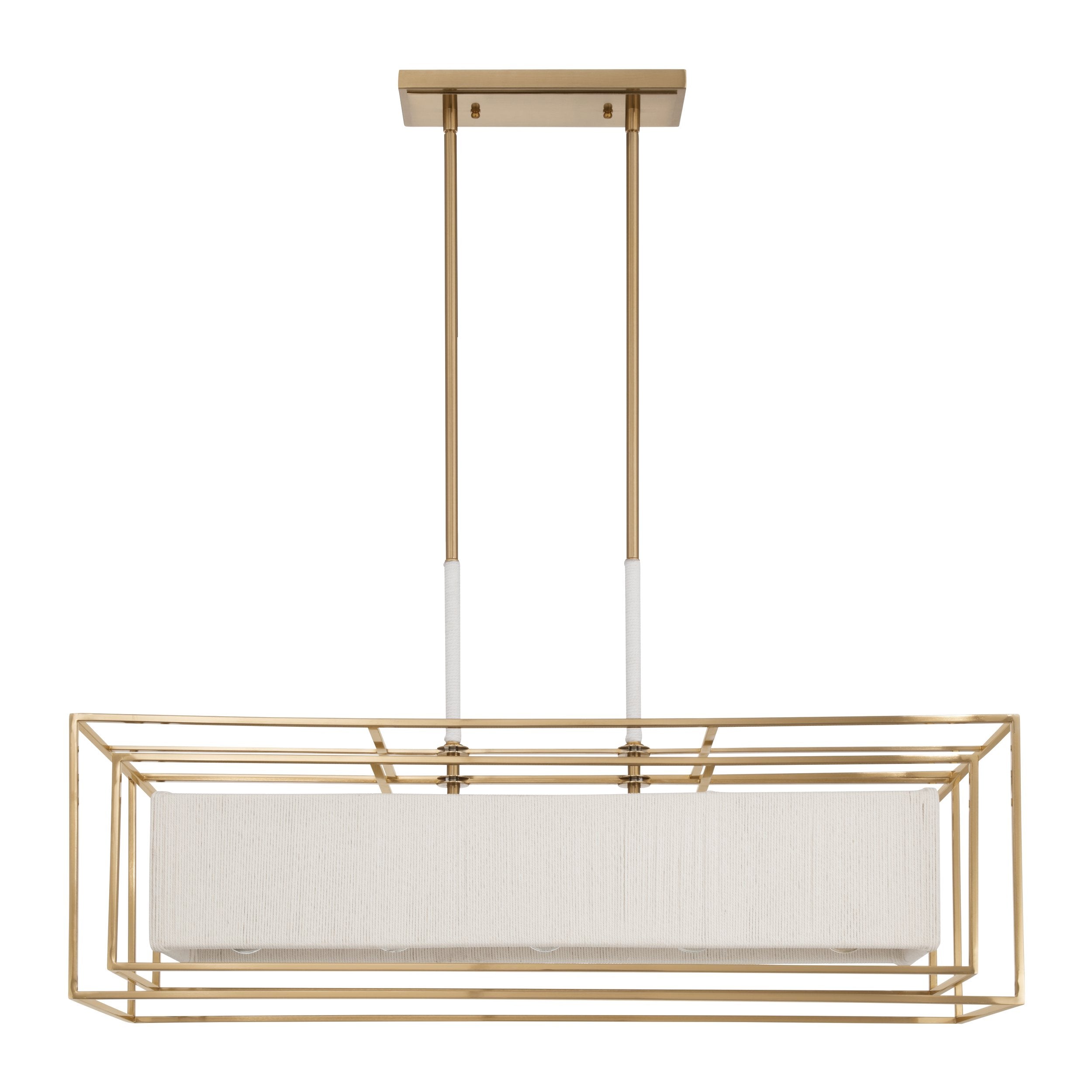 Abbey 42-inch 5-light Brass Linear Chandelier with Cream Cotton Rope Shade