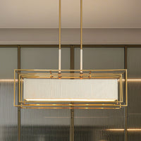 Abbey 42-inch 5-light Brass Linear Chandelier with Cream Cotton Rope Shade
