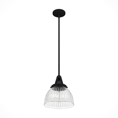 Cypress Grove 10-inch 1-light Natural Black Iron Industrial Pendant with Clear Holophane Glass
