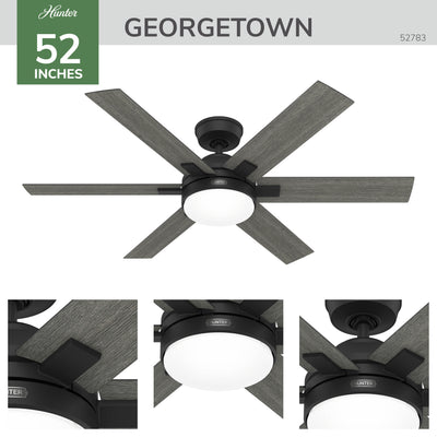 52 inch Georgetown ENERGY STAR® HunterExpress Matte Black Ceiling Fan with LED Light Kit and Handheld Remote