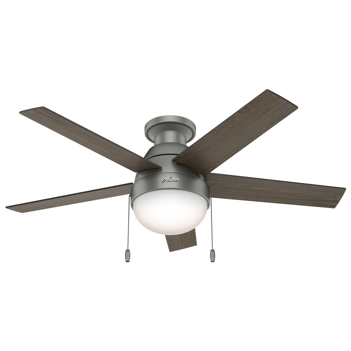 46 inch Anslee Matte Silver Low Profile Ceiling Fan with LED Light Kit and Pull Chain