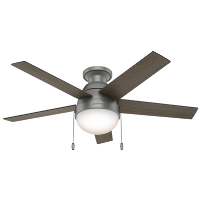 46 inch Anslee Matte Silver Low Profile Ceiling Fan with LED Light Kit and Pull Chain