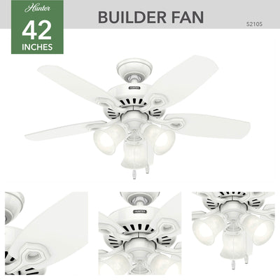 42 inch Builder Snow White Ceiling Fan with LED Light Kit