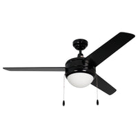 50 Inch Contempo AC Black Indoor Ceiling Fan 3-Blade 2 Lights Reversible